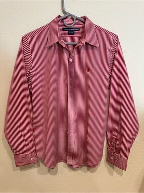 Ralph Lauren Sport Women’s Blouse with Red and White Stripes—Size L